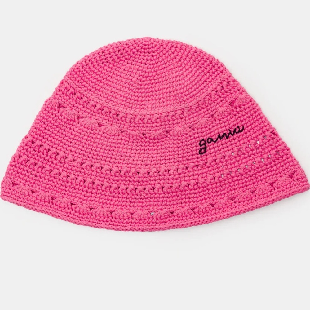 Ganni Pink Crochet Bucket Hat